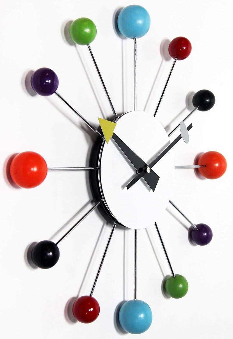 Infinity Instruments Orb Spoke Midcentury Modern 15 inch Retro Starburst Ball Wall Clock Quiet Quartz Movement Mid Century Decorative, Multi, Multicolor - Image 4